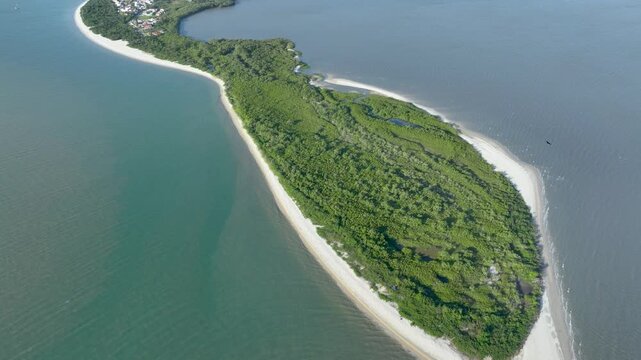 Florian&oacute;polis, Daniela Beach. Aerial View of Tropical Coastline. Establishing Shot. Santa Catarina, Brazil.