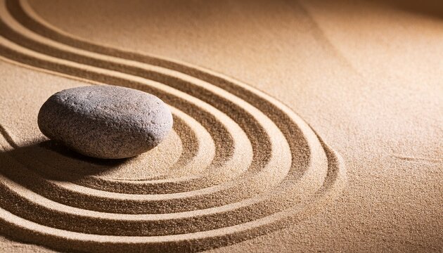 Japanischer Zen Garten Der Ruhe Und Entspannung Mit Stein In Strukturiertem Sand