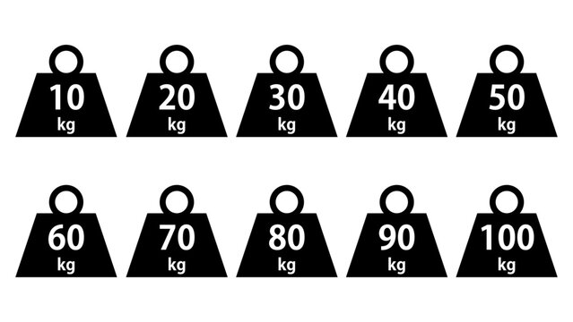 Weight Icons Set from 10 kg to 100 kg for Load Capacity and Measurement