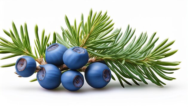 Juniper Branch With Blue Berries And Green Needles