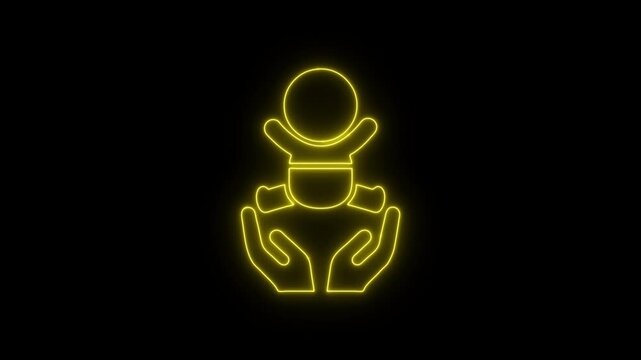 Baby care , toddler or infant care flat neon icon 4K video animation	