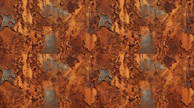 Rustic oxidized metal texture with layered brown and copper corrosion creating an industrial grunge background for architectural and creative design