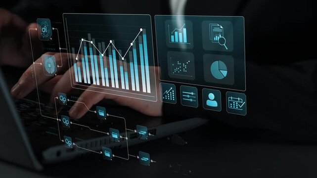 Data flow from database and cloud to processing and analytics dashboards, representing data analysis, automation, insight generation, and digital intelligence Marrow