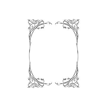 Hand drawn vector abstract outline,graphic,line vintage celebration ornament art nouveau frame in drawing elegant style.Elegant decoration vintage outline design isolated. Floral ornament border