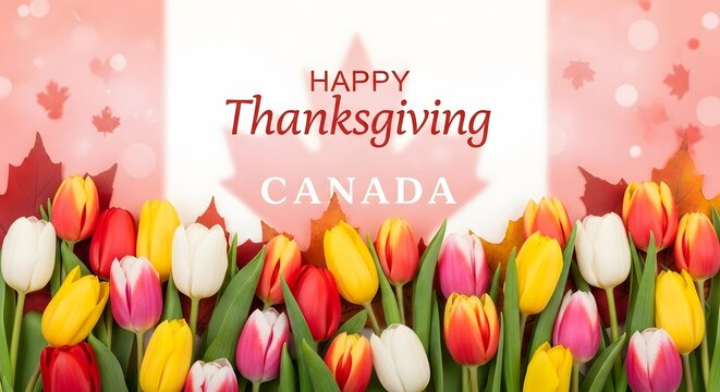 Colorful tulips with a thanksgiving greeting on a soft pink background