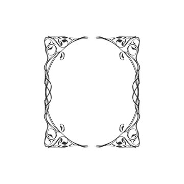 Hand drawn vector abstract outline,graphic,line vintage celebration ornament art nouveau frame in drawing elegant style.Elegant decoration vintage outline design isolated. Floral ornament border