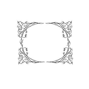 Hand drawn vector abstract outline,graphic,line vintage celebration ornament art nouveau frame in drawing elegant style.Elegant decoration vintage outline design isolated. Floral ornament border