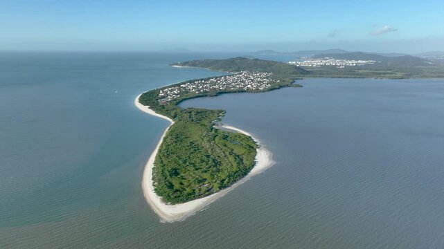 Florian&oacute;polis, Daniela Beach. Aerial View of Tropical Coastline. Establishing Shot. Santa Catarina, Brazil.