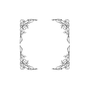 Hand drawn vector abstract outline,graphic,line vintage celebration ornament art nouveau frame in drawing elegant style.Elegant decoration vintage outline design isolated. Floral ornament border