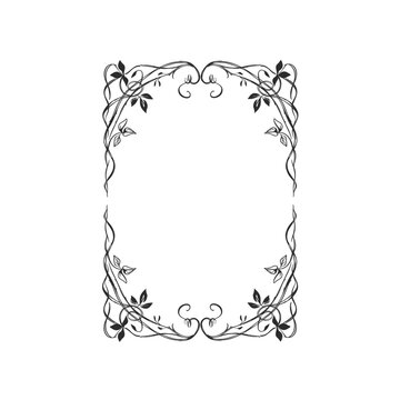 Hand drawn vector abstract outline,graphic,line vintage celebration ornament art nouveau frame in drawing elegant style.Elegant decoration vintage outline design isolated. Floral ornament border