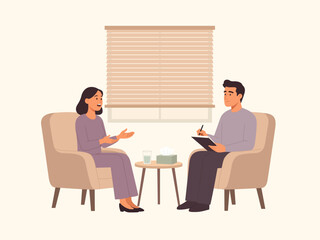 Fototapeta premium Therapy session woman psychologist armchair sofa