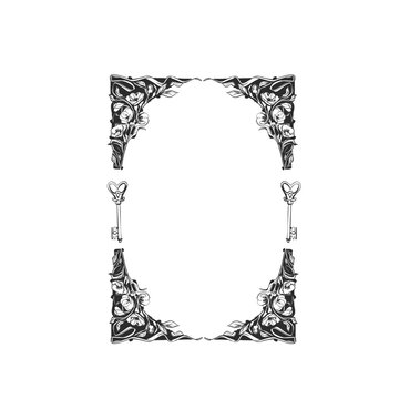 Hand drawn vector abstract outline,graphic,line vintage celebration ornament art nouveau frame in drawing elegant style.Elegant decoration vintage outline design isolated. Floral ornament border