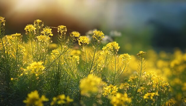 Reseda Lutea Wild Mignonette Yellow Flowers Closeup Selective Focus