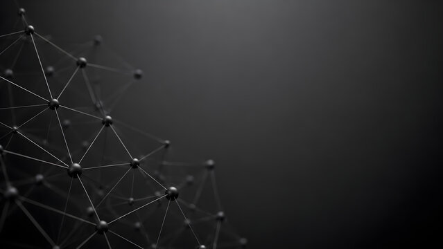 Dark abstract network of glowing connected nodes representing artificial intelligence cybersecurity digital communication technology and data systems