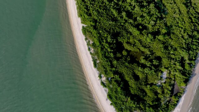 Florian&oacute;polis, Daniela Beach. Aerial View of Tropical Coastline. Establishing Shot. Santa Catarina, Brazil.