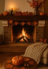 Fototapeta premium Cozy autumn fireplace ambiance