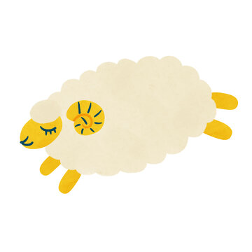 ツノありのひつじ単品　水彩風手描きイラスト