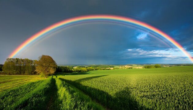 Double Rainbow Over Green Countryside After Rain
