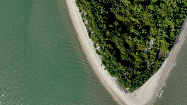 Florian&oacute;polis, Daniela Beach. Aerial View of Tropical Coastline. Establishing Shot. Santa Catarina, Brazil.