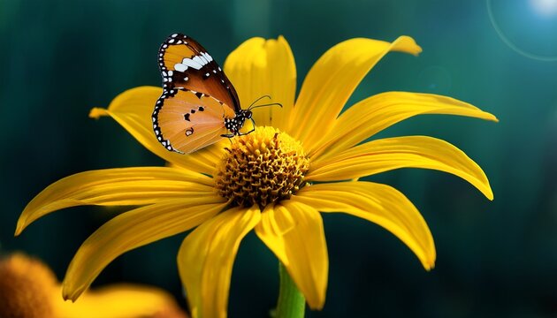 Borboleta Pousada Em Flor Amarela