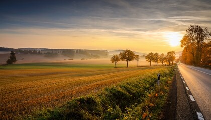 Fototapeta premium Autumn Hazy Sunset In Saxony
