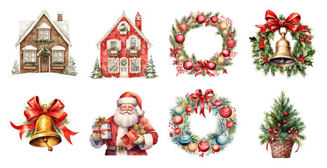 Fototapeta premium PNG Festive Christmas holiday elements illustration, element set on transparent background