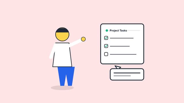 Minimalist illustration of a person managing a project task checklist.