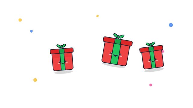 Cute Kawaii Christmas Gift Boxes Illustration with Confetti