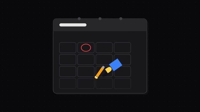 Digital Calendar Animation with Pencil Circling Important Dates