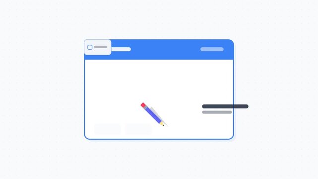 Flat design illustration of a web browser window with a pencil icon for content creation.