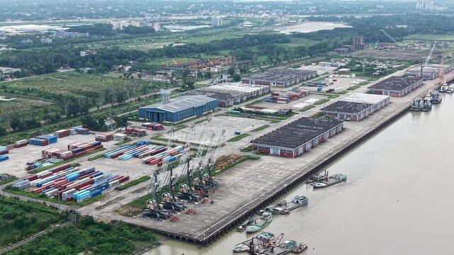 Aerial View of Mongla Seaport Cargo Terminal and Shipping Logistics in Bangladesh