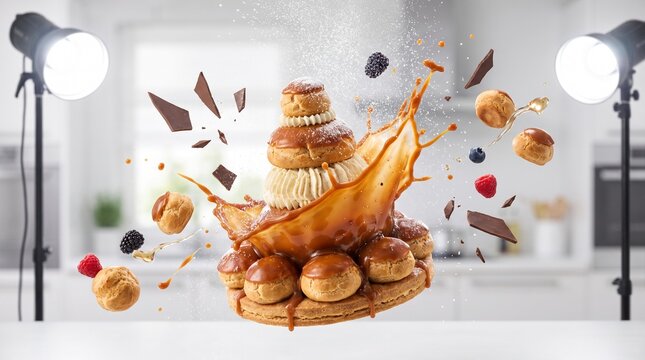 Religieuse cake with splashing s