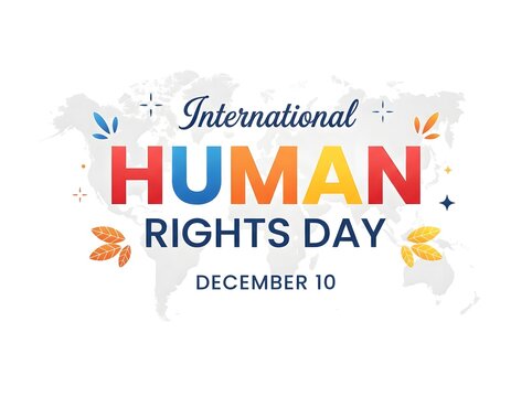 International human rights day colorful typography with world map background
