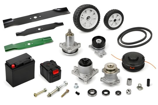 Mowing Equipment Service Components with Blades Wheels Belts Batteries Spindles and Trimmer Spool Product Studio