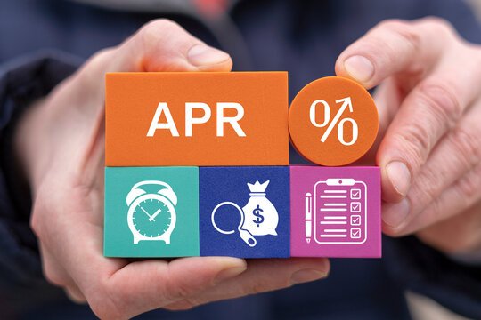 Concept of APR Annual Percentage Rate. Financial lending and consumer credit management.