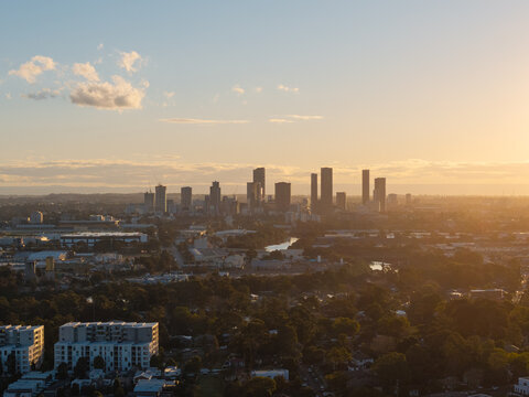 View of Parramatta CBD skyline under the sunset light, Sydney, Australia.