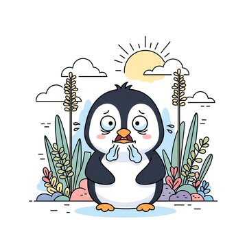 Cute Penguin Feeling Cold and Shivering.