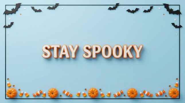 "Stay Spooky" Minimalist Halloween Background with Pumpkins and Bats