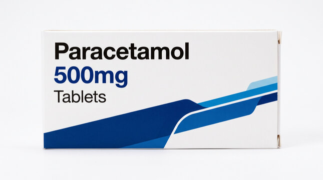 White box of paracetamol 500mg pain relief tablets medicine