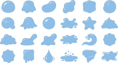 Fototapeta premium Vibrant blue liquid blob vector illustration set featuring various splashing water shapes and organic elements