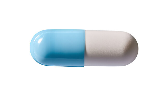 ingle Opaque Pastel Blue and White Gelatin Medical Capsule for Pharmaceutical Use Isolated on Transparent Background