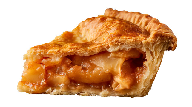 Golden Brown Traditional Autumn Apple Pie Slice with Visible Layered Apple Filling Isolated on Transparent Background