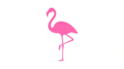 Naklejka premium A bright pink flamingo silhouette standing on one leg against a clean white background.