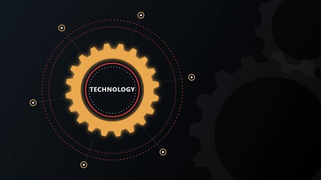 Technology gear icon with digital interface elements for business innovation