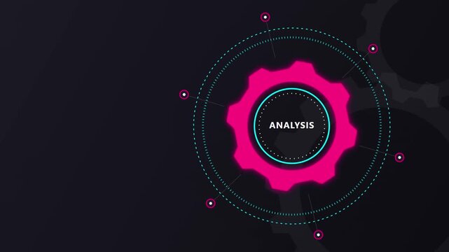 Analysis gear icon with digital HUD elements for business data processing