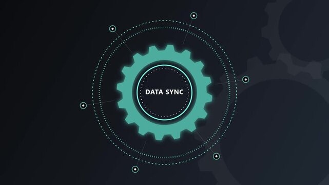 Data sync gear icon animation for digital technology and business network