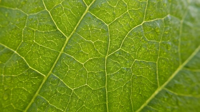 Macro photograph displaying detailed veins and vibrant texture on a fresh green botanical leaf surface showing natural organic structures up close leaf green macro texture nature plant close up vein