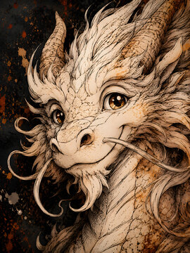 
Friendly Chinese Dragon Illustration in Vintage Sketch Style
