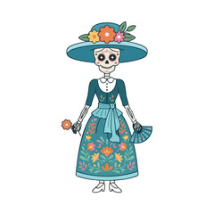 Fototapeta premium Catrina doll wearing hat with floral decorations and traditional dress