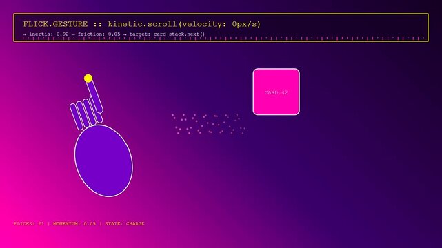 Innovative gesture programming interface shown through a sequence of three interactive screens displaying digital touch events with purple gradients and yellow accent elements for software design